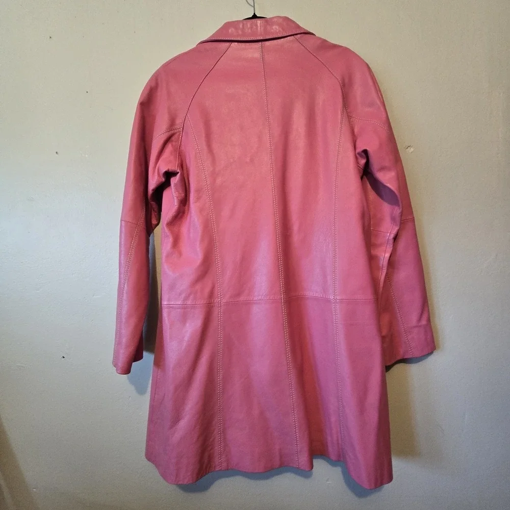 Vintage 90s Y2K Lucien Piccard Leather‎ Trench Coat Women's LG Rosey Pink Boho